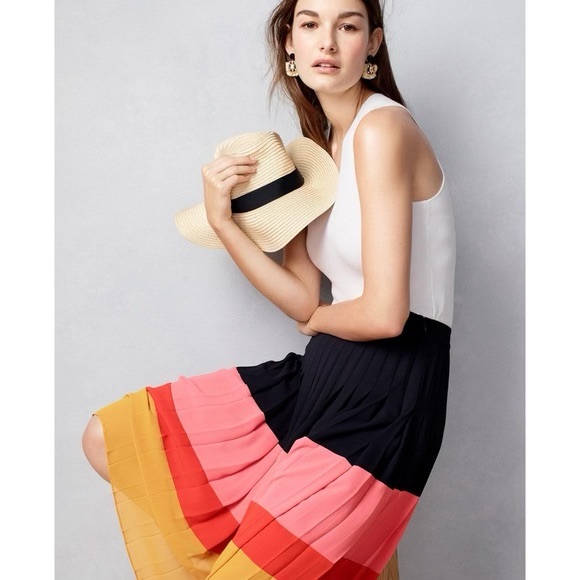 🌈 Ann Taylor, Striped Colorblock Pleated Midi Skirt - Picture 4 of 16